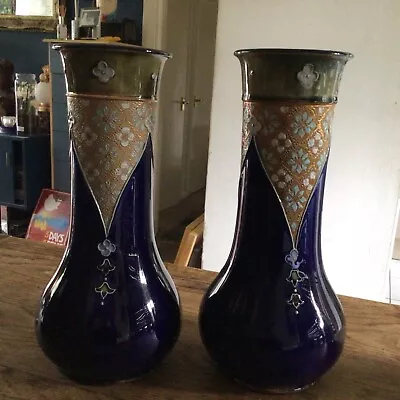 Buy A Pair Of Royal Doulton  Ethel Rose England Stoneware Mantle Vases 8348 • 32£