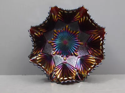 Buy Antique Imperial Purple Amethyst 'shell & Sand Deep Ruffled Carnival Glass Bowl • 88.52£