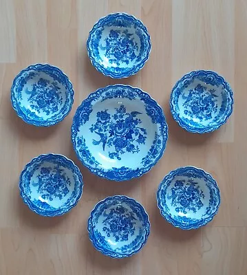 Buy Crown Ducal Bristol Blue Serving Bowl & 6 Small Dessert Bowls RN 762055 • 20£