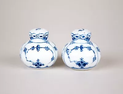 Buy Antique Royal Copenhagen Blue Fluted Half Lace Salt & Pepper Shaker #711 & #712 • 136.29£