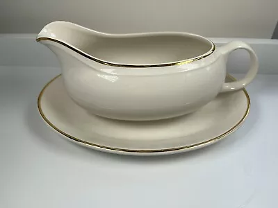 Buy BHS Sonata Tableware Gravy Boat And Saucer Approx 7 X 4 Inch Cream Gold Rim • 19.95£