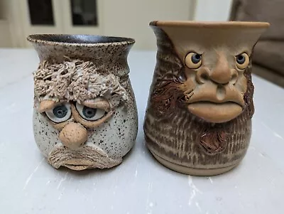 Buy 2 X Ugly Face Mugs Muggins Pottery Stamped Oct 2004 & Grumpy Bushy Brow Friend • 28£