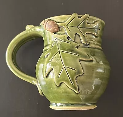 Buy HUGHES POTTERY Green Stoneware Oak Leaf Leaves & Acorn Mug • 22.37£