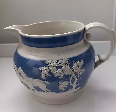 Buy Antique Chetham & Woolley Blue & White Sprigged Fox Kill Stoneware Jug • 16.95£