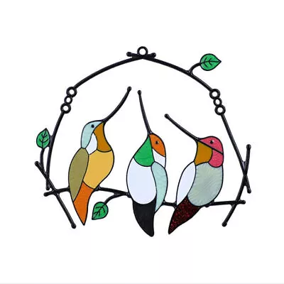 Buy Multicolor Panel Birds Stained Glass Window Art Alloy Hanging Home Hooks Decor • 9.33£