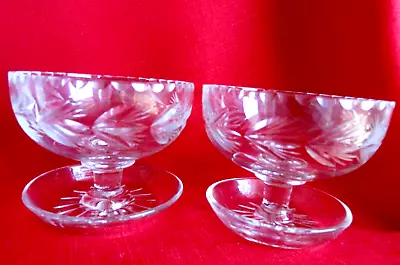 Buy Pair Vintage Footed Crystal Cut Glass Ice Cream / Dessert Bowls • 3.30£