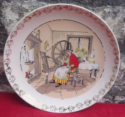 Buy Vintage Royal Victoria Wade Pottery Plate. Welsh Woman Spinning Wheel Cottage • 5.95£