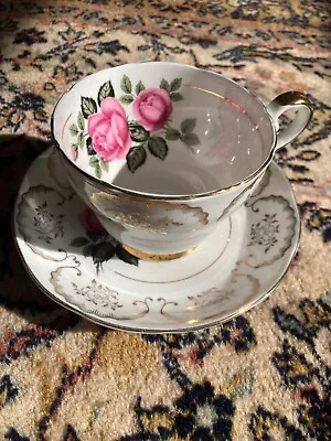 Buy Imperial Fine Bone China Cup And Saucer, 22kt Gold, Pink Roses, Vintage • 10£