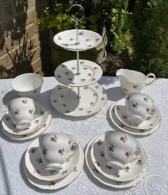 Buy Vintage Colclough Bone China Tea Set & 3 Tier Small Cake Stand Ditsy Rose • 34£