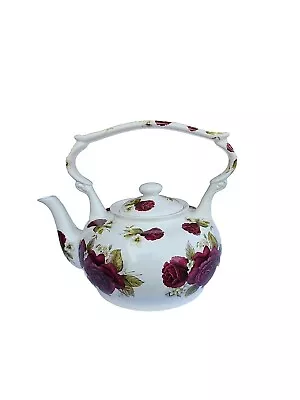 Buy VTG Arthur Wood England Staffordshire Bone China Teapot W/Dark Red Roses #6460 • 29.75£