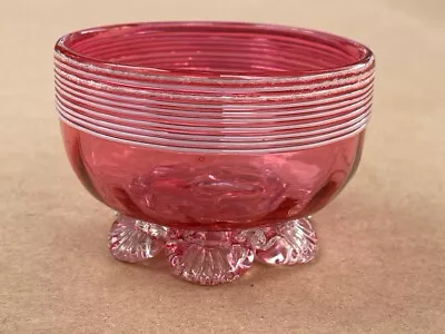Buy Victorian (?) Cranberry Glass Bowl With Applied White Trailing Decoration. • 5£