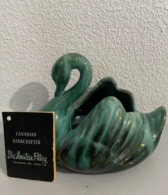 Buy Vintage Blue Mountain Pottery Swan Planter Vase Green Drip Glaze Canada • 23.25£