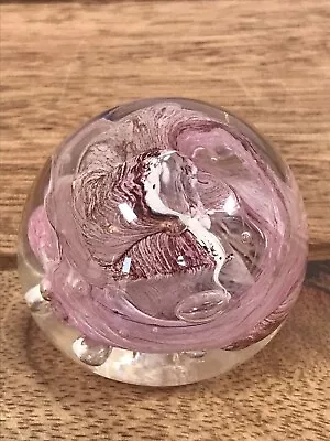 Buy Vintage Alum Bay Isle Of Wight Glass Paperweight Pink Swirls 4.5cm Across • 8.50£