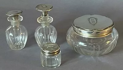 Buy Rare Antique Webster 4-Piece Sterling Silver And Crystal Glass Vanity Set  • 433.35£