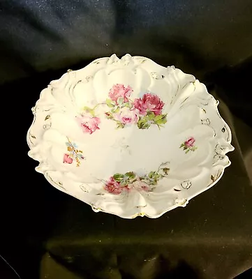 Buy Antique Bavarian Porcelain Large Floral Serving Bowl • 32.62£