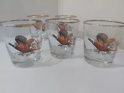 Buy Vintage 1970s Flying Pheasant Whiskey Glasses Barware Gold Rimmed • 15£
