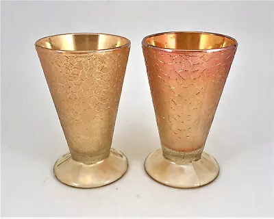 Buy Set Of 2 Vintage Jeannette Crackle Marigold Carnival Footed Tumblers 4 ¾” Tall  • 9.10£