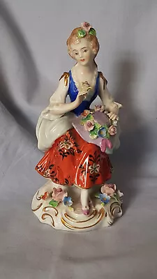 Buy Sitzendorf Figurine Of A Girl Holding A Hat With A Ring Of Roses • 24.99£