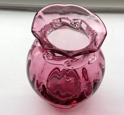 Buy Antique Pilgrim Art Cranberry Glass Vase With Rigaree Collat • 14.50£
