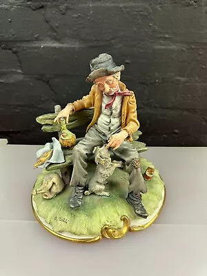 Buy Capodimonte Large Figure Man Tramp Bench And Dog Signed A. Calle 9 Inch High • 39.99£