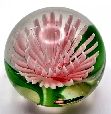 Buy ART GLASS PAPERWEIGHT (mini) Chrysanthemum (PINK) Flower 1995 VINTAGE VG+ • 7.99£