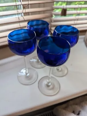 Buy Beautiful Set Of 4 Vintage Cobalt Blue Long Stem Glasses • 50£