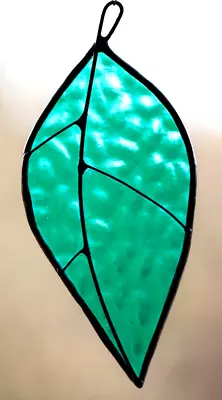 Buy TURQUOISE LEAF Authentic TEXTURED Stained Glass SUNCATCHER AUSTRALIAN MADE, QLD • 15.26£