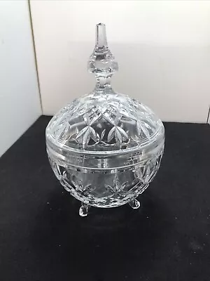 Buy Candy Bowl Cut Glass W/ Lid Vtg Cut Pattern Heavy 3 Footed 9” X 5.5” 2 Flea Bite • 74.51£