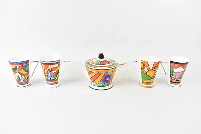 Buy Bone China Tea Set Inspired By Clarice Cliff's Art Deco Bizarre Ware Mugs & Pot • 29.99£