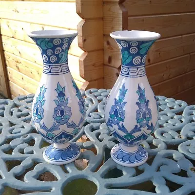 Buy Pair Of Handmade Hand Painted Altin Gini Turkish Pottery Vases 20.5cm High • 15.99£