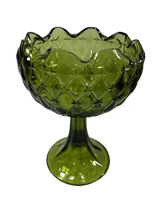Buy INDIANA GLASS Green Duette Pedestal Compote Bowl Diamond Quilted Pattern 9” • 14.90£