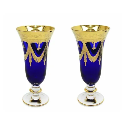 Buy Set Of 2 Interglass Italy Crystal Glasses - Cobalt Blue Italian Champagne Flutes • 120.21£