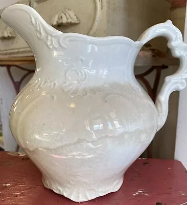 Buy Stained And Crazed Patina Antique White Ironstone Pitcher Farmhouse 8” • 79.21£
