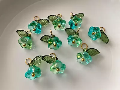 Buy Beautiful 10pcs Glass Czech Bells Flower With Acrylic Leaf Charms Lot A5 • 3.99£