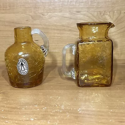 Buy Lot Of 2 Vintage Pilgrim Mini 4” Glass Pitcher Jug Amber W/ Clear Handles • 23.29£