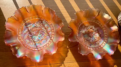Buy 2 Vintage Amber Carnival Glass Bowls In Very Good Condition Tulips • 10£