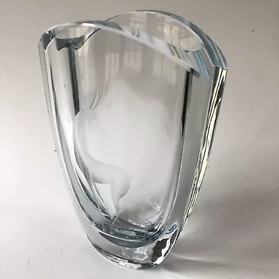Buy Strombergshyttan Art Glass Vase Art Deco Gazelle Deer Buck Vintage Sweden Signed • 64.29£