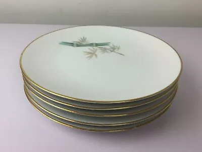 Buy Set 5 Noritake Oriental Salad Plates 8 1/4  #6341 Bamboo Pttrn Gold Trim Japan • 20.46£