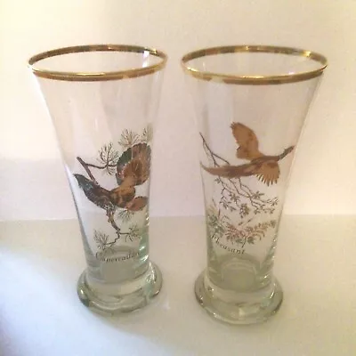 Buy Two 1950s Clayton Mayers London Pheasant & Capercailzie Pilsner Drinking Glasses • 14£