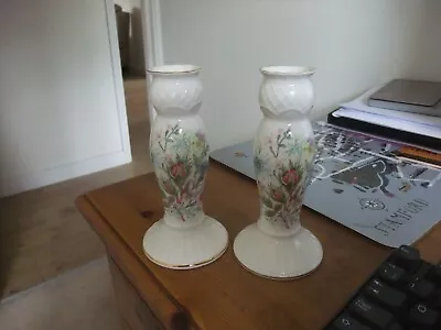 Buy Superb Aynsley Bone China Pair Of Candlesticks In The Wild Tudor Pattern • 7.99£