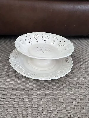 Buy Perfect Condition Leeds Ware Creme Ware Pedestal Fruit Bowl  And A Damaged Plate • 29£