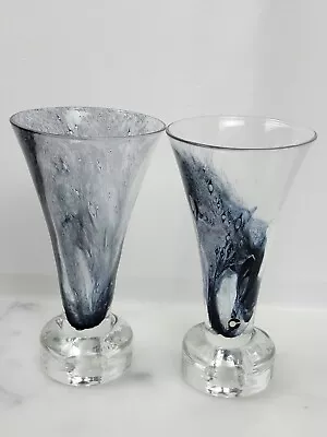 Buy Pukeberg Sweden Glasses Set Of 2 Clear And Black Smoke 1960s Vintage 5  Tall • 88.53£