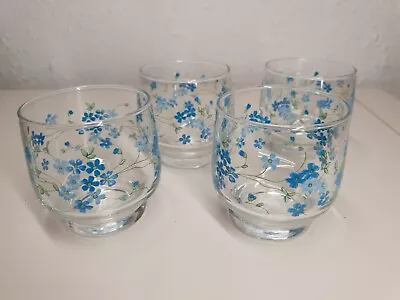 Buy Vintage Blue Floral Juice Glasses 1970s 1980s Retro Kitsch Chintz VGC • 14.99£