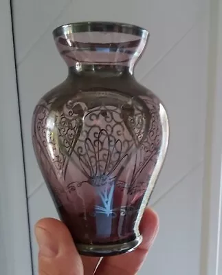 Buy Amethyst Glass Vase, Italian/Venetian, Silver Inlay, Murano,vintage  • 10£