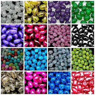 Buy 40 Pcs Oval Glass Crackle Beads Jewellery Craft Bead 10mm X 8mm Many Colours UK • 2.10£