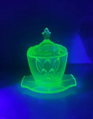 Buy Uranium Glass Sugar Bowl Depression Glass Cup UV Reactive Vintage Antique  • 30£