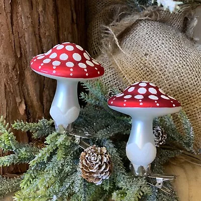 Buy 4x Glass Toadstool Clip On Christmas Tree Decoration FOR Barelybunbury • 26£