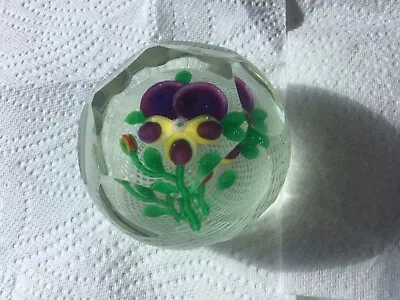 Buy Rare Baccarat Style Pansy Glass Paperweight. White Latticinio Ground. Early 20c • 94£