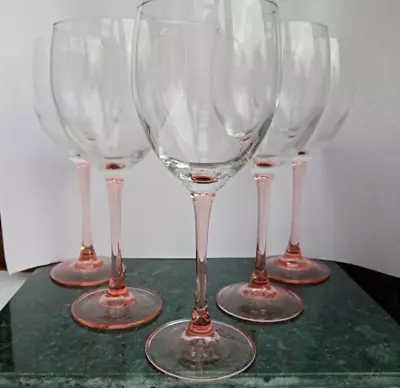 Buy Vintage French Pink Stemmed Large Wine Glasses X 5 • 35£