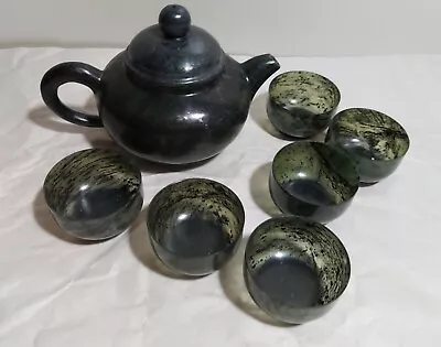 Buy China Hand Carved Natural Hetian Jade Tea Set 7pcs Great Condition • 253.97£